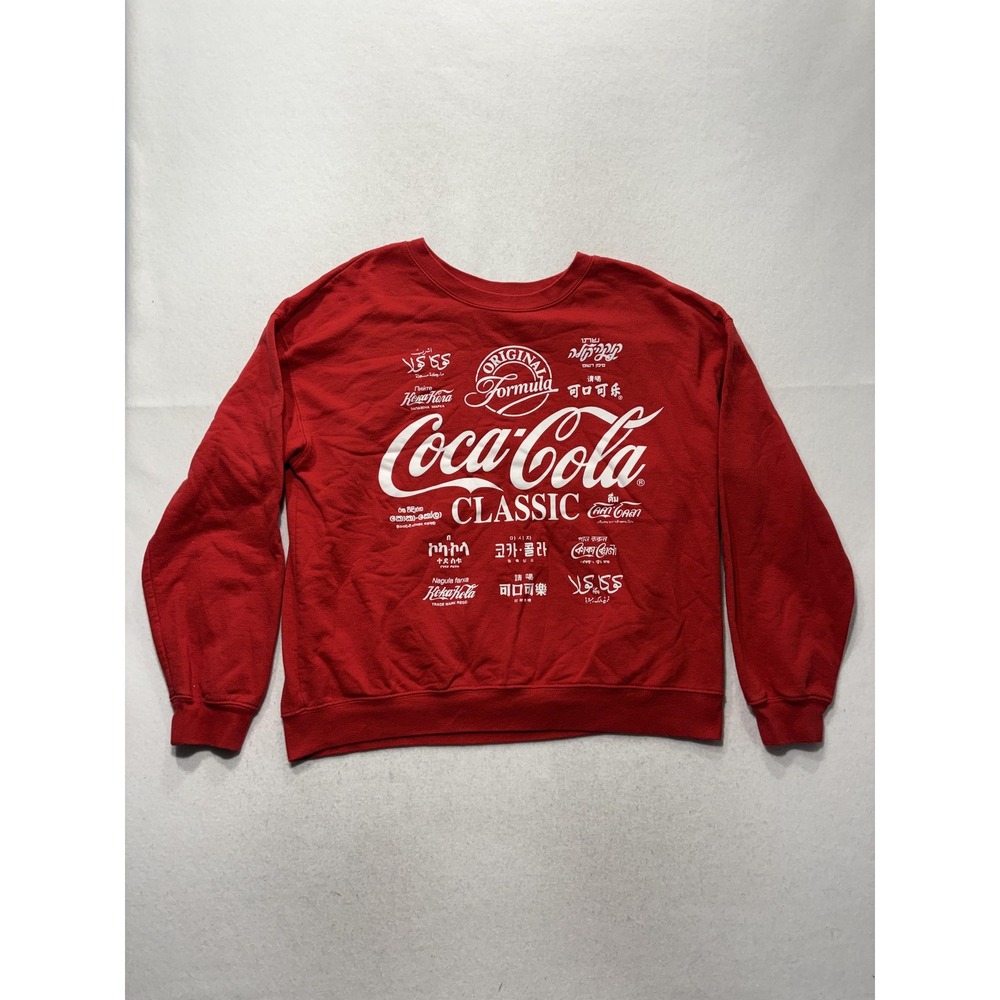 Coca-Cola Sweatshirt Unisex Kids XL Red Crew Neck Classic Logo Fleece Pullover